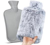 Botella de agua caliente de peluche, 2 l con bolsillo canguro, color gris, botella de agua caliente suave antifugas, ideal para calentar las manos, el vientre o la nuca en invierno