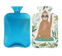 Botella de agua caliente de perezoso de yoga de la selva con cubierta esponjosa de 2 l de gran capacidad, bonita botella de perezoso para noches acogedoras, alivio del dolor, espalda, cuello y hombros