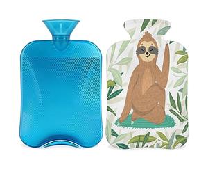 Botella de agua caliente de perezoso de yoga de la selva con cubierta esponjosa de 2 l de gran capacidad, bonita botella de perezoso para noches acogedoras, alivio del dolor, espalda, cuello y hombros