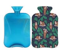 Botella de agua caliente de perezoso del bosque tropical con cubierta esponjosa de 2 l de gran capacidad, bonita botella de perezoso para noches acogedoras, alivio del dolor, espalda, cuello y hombros