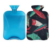 Botella de agua caliente de pescado de mar con cubierta, bolsa de agua caliente transparente de 2 l para compresas frías calientes, calentador de manos pies, alivio del dolor de cuello y hombros