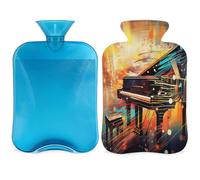 Botella de agua caliente de piano colorida con funda, diseño de música abstracta, bolsa de agua caliente de 2 L para aliviar el dolor, cuello suave y hombro, calentador de pies y manos, compresa