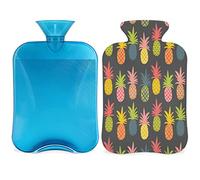 Botella de agua caliente de piña colorida con cubierta esponjosa, bolsa de agua caliente de gran capacidad de 2 l, bolsa de agua tropical para noches acogedoras, alivio del dolor, espalda, cuello y