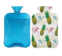 Botella de agua caliente de piña flamenco con tapa, bolsa de agua caliente transparente de 2 l para compresas frías calientes, calentador de manos y pies, alivio del dolor de cuello y hombros