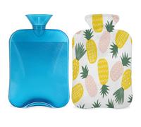 Botella de agua caliente de piña rosa amarilla con cubierta, bolsa de agua caliente transparente de 2 l para compresas frías calientes, calentador de manos pies, alivio del dolor de cuello y hombros