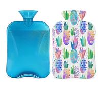 Botella de agua caliente de piñas coloridas con funda esponjosa, 2 l, gran capacidad, botella de piñas artísticas, bolsa de agua para noches acogedoras, alivio del dolor, espalda, cuello y hombros