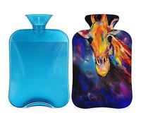 Botella de agua caliente de pintura de jirafa con funda esponjosa, bolsa de agua caliente de gran capacidad, bolsa de agua para botellas de jirafa para noches acogedoras, alivio del dolor, espalda,