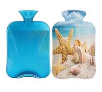 Botella de agua caliente de playa con conchas de estrella de mar con funda esponjosa, 2 l, gran capacidad, botella de océano para playa, bolsa de agua para noches acogedoras, alivio del dolor,