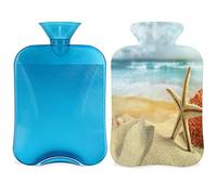 Botella de agua caliente de playa con funda esponjosa, bolsa de agua caliente de gran capacidad de 2 l, bolsa de agua para botellas de estrellas de mar de playa para noches acogedoras, alivio del