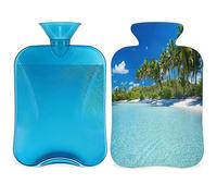Botella de agua caliente de playa tropical con funda esponjosa, 2 L, botella de palma tropical de gran capacidad, bolsa de agua para noches acogedoras, alivio del dolor, espalda, cuello y hombros