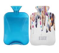 Botella de agua caliente de plumas bohemias con tapa, bolsa de agua caliente transparente de 2 l para compresas frías calientes, calentador de manos y pies, alivio del dolor de cuello y hombros