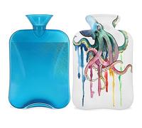 Botella de agua caliente de pulpo arcoíris con funda esponjosa, 2 L, botella de pulpo de gran capacidad, bolsa de agua para noches acogedoras, alivio del dolor, espalda, cuello y hombros