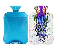Botella de agua caliente de pulpo colorido con cubierta esponjosa, bolsa de agua caliente de gran capacidad de 2 l, bolsa de agua de pulpo animal para noches acogedoras, alivio del dolor, espalda,