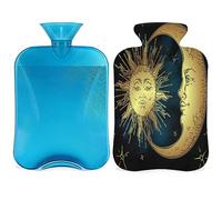 Botella de agua caliente de sol y luna con cubierta esponjosa, 2 L, botella bohemia de gran capacidad, bolsa de agua para noches acogedoras, alivio del dolor, espalda, cuello y hombros