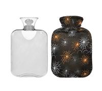 Botella de agua caliente de telaraña naranja y blanca con bonita cubierta, bolsa de agua caliente de 2 litros para calambres menstruales, cuello, hombros, alivio del dolor de espalda, calentador de