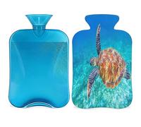 Botella de agua caliente de tortuga marina tropical con funda esponjosa, botella de tortuga de gran capacidad, bolsa de agua para noches acogedoras, alivio del dolor, espalda, cuello y hombros