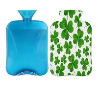 Botella de agua caliente de trébol del día de San Patricio con funda esponjosa, bolsa de agua caliente de gran capacidad, 2 l de gran capacidad, botella con estampado de trébol para noches