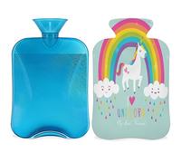Botella de agua caliente de unicornio arcoíris con funda esponjosa, 2 L, gran capacidad, bonita botella de unicornio para noches acogedoras, alivio del dolor, espalda, cuello y hombros
