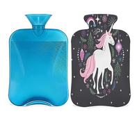 Botella de agua caliente de unicornio de Navidad con funda esponjosa, 2 L, gran capacidad, bonita botella de unicornio para noches acogedoras, alivio del dolor, espalda, cuello y hombros