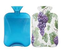 Botella de agua caliente de uva con funda esponjosa, bolsa de agua caliente de gran capacidad, bolsa de agua de uva púrpura para noches acogedoras, alivio del dolor, espalda, cuello y hombros