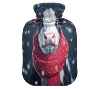 Botella de agua caliente de vaca con bufanda con funda de forro polar suave, bolsa de agua caliente para aliviar el dolor de cuello y hombros, terapias frías y calientes, talla L