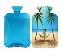 Botella de agua caliente de verano con funda esponjosa, bolsa de agua caliente de gran capacidad de 2 litros, bolsa de agua de rana tropical para noches acogedoras, alivio del dolor, espalda, cuello