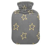 Botella de agua caliente de viaje abstracta con forma de estrellas dibujadas con líneas amarillas atrevidas negras con cubierta suave, compresas calientes de 2 litros para el cuerpo para calentar los