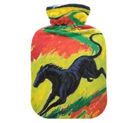 Botella de agua caliente de viaje con diseño de caballos blancos con pintura al óleo, con cubierta suave, botella de agua caliente de 2 L para cama para calentador de manos y pies