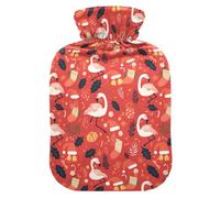 Botella de agua caliente de viaje con diseño de flamenco de Navidad con funda suave, bolsa de agua caliente de 1 litro para aliviar el dolor