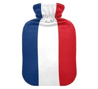 Botella de agua caliente de viaje con la bandera de Francia con cubierta suave, bolsa calentadora de 2 litros para aliviar el dolor