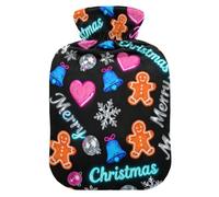 Botella de agua caliente de viaje de pan de jengibre marrón de Navidad con cubierta suave, compresa caliente de 2 L para aliviar el dolor de cuello y hombros