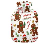 Botella de agua caliente de viaje de pan de jengibre marrón de Navidad con cubierta suave, compresas calientes de 2 litros para el cuerpo para calentador de abdomen, calentador de manos y pies