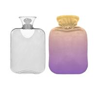 Botella de agua caliente degradada de amatista amarilla con tapa, bolsa de agua caliente duradera de 1 litro para alivio del dolor de cuello, hombros y piernas, calambres menstruales, calentadores de
