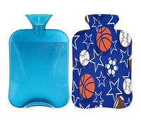 Botella de agua caliente deportiva de baloncesto con funda esponjosa, bolsa de agua caliente de gran capacidad de 2 litros, bolsa de agua deportiva de béisbol para noches acogedoras, alivio del