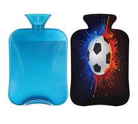 Botella de agua caliente deportiva de fútbol con funda esponjosa, bolsa de agua caliente de gran capacidad de 2 l, bolsa de agua para botellas de fútbol para noches acogedoras, alivio del dolor, espalda, cuello y hombros