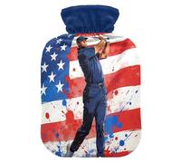 Botella de agua caliente deportiva de jugador de golf con funda suave, botella de agua caliente de 1 litro para cama para aliviar el dolor