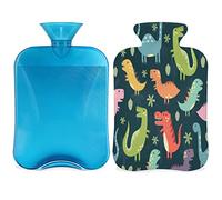 Botella de agua caliente Dino con funda esponjosa, bolsa de agua caliente de gran capacidad de 2 litros, bonita bolsa de agua para noches acogedoras, alivio del dolor, espalda, cuello y hombros