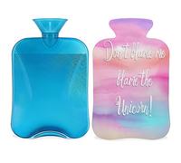 Botella de agua caliente divertida de unicornio con funda esponjosa, 2 L, botella de unicornio de gran capacidad, bolsa de agua para noches acogedoras, alivio del dolor, espalda, cuello y hombros