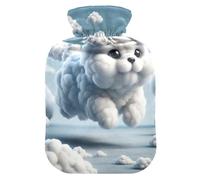 Botella de agua caliente Dog Flying Cloudy Sky con funda de terciopelo, botellas de calor de agua caliente para calambres menstruales, alivio del dolor, 1 litro