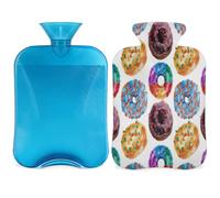 Botella de agua caliente donut con tapa, bolsa de agua caliente transparente de 2 l para compresas frías/calientes, calentador de manos pies, alivio del dolor de cuello y hombros (alimentos dulces)