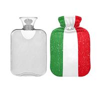 Botella de agua caliente estilo grunge de la bandera italiana con cubierta, bolsa de agua caliente transparente cálida de invierno de 1 l, botellas de agua caliente portátiles para calambres menstruales, alivio del dolor de cuello y hombros