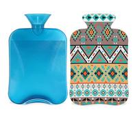Botella de agua caliente étnica bohemia geométrica con tapa, botella de gran capacidad de 2 L, bolsa de agua para noches acogedoras, alivio del dolor, espalda, cuello y hombros