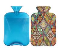 Botella de agua caliente étnica floral mandala con tapa, botella de gran capacidad de 2 L, bolsa de agua para noches acogedoras, alivio del dolor, espalda, cuello y hombros