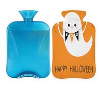 Botella de agua caliente fantasma de Halloween con funda esponjosa, 2 L, gran capacidad, bonita botella de fantasma, bolsa de agua para noches acogedoras, alivio del dolor, espalda, cuello y hombros