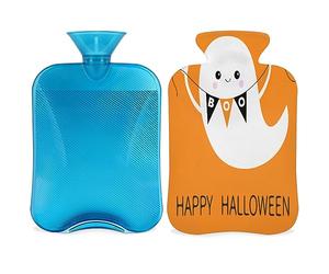 Botella de agua caliente fantasma de Halloween con funda esponjosa, 2 L, gran capacidad, bonita botella de fantasma, bolsa de agua para noches acogedoras, alivio del dolor, espalda, cuello y hombros