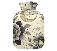 Botella de agua caliente floral con lunas y estrellas con cubierta suave, calentador de pies con funda suave, bolsa de agua caliente para cuello, hombros y calambres menstruales, 2 L