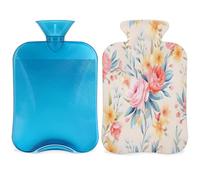 Botella de agua caliente floral de acuarela con tapa, botella de gran capacidad de 2 L, bolsa de agua para noches acogedoras, alivio del dolor, espalda, cuello y hombros