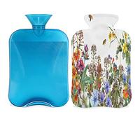 Botella de agua caliente floral de primavera con funda esponjosa, bolsa de agua caliente de gran capacidad de 2 l, bolsa de agua floral de flores silvestres para noches acogedoras, alivio del dolor,