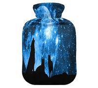 Botella de agua caliente Galaxy Flower con cubierta de forro polar, bonita bolsa de agua caliente de 2 litros para aliviar el dolor, cuello y hombros, calentador de pies, calambres menstruales, árbol del bosque de lobo noche luna galaxia, HJ261