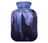 Botella de agua caliente Galaxy Flower con cubierta de forro polar, bonita bolsa de agua caliente de 2 litros para aliviar el dolor, cuello y hombros, calentador de pies, calambres menstruales, árbol del bosque de lobo, noche, luna, nebulosa universo galaxia, HJ111